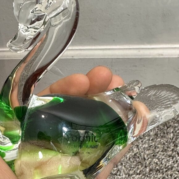 Formia Vetri Di Murano Italy Art Glass Green Clear Swan - Picture 6 of 8